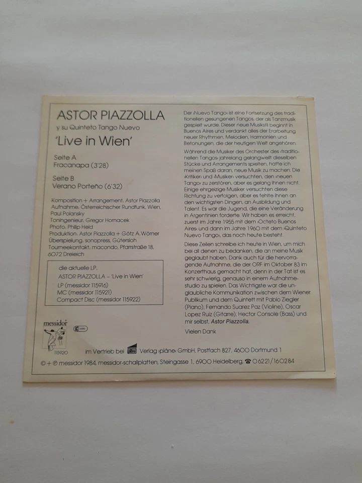 Astor Piazzolla - Live In Wien (Fracanapa/Verano Porteno) - Bild 2 von 4