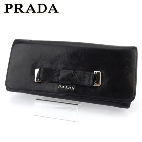 Portefeuille Prada Long avec Fermeture Éclair pour Femme Ruban Noir Argent Occasion