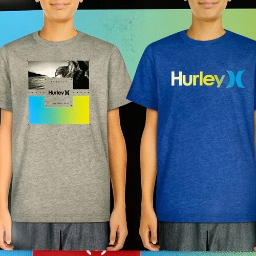 Hurley Boy's M 8 Tee 2-Pk Graphic Crew Neck Short Sleeve T-Shirts Blue Gray