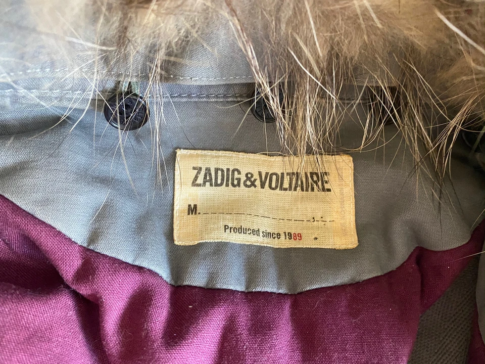 zadig & Voltaire Army Olive Green Cargo Kassi jacket Raccoon Fur Collar XS - Image 2 of 4