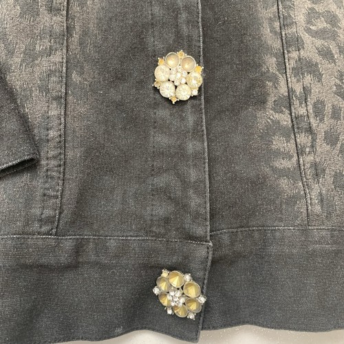 Quacker Factory Jacket XL Black Leopard Animal Print Sparkle Buttons FLAW - Picture 7 of 15