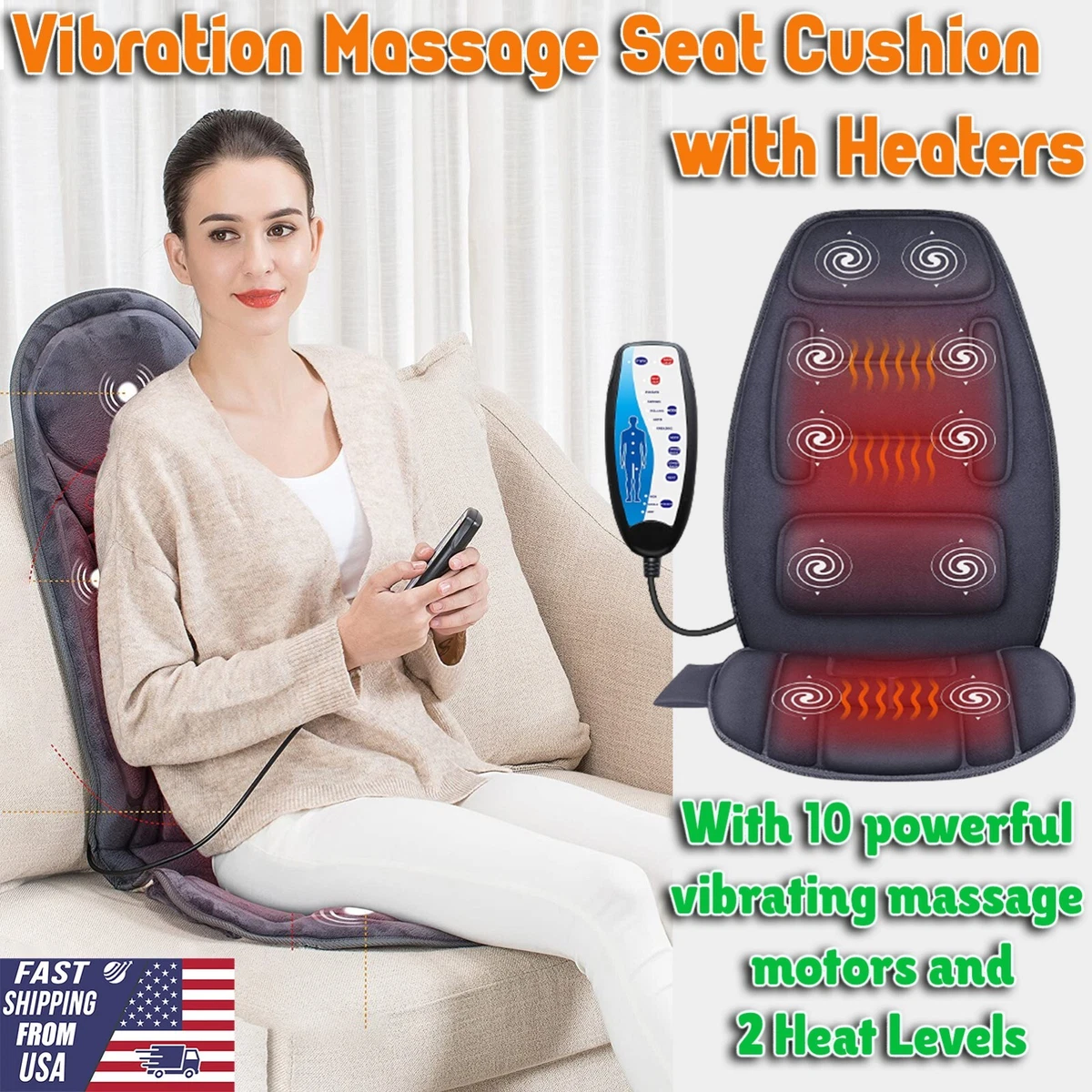 SNAILAX Vibration Massage Seat Cushion with Heat,Back Massager,Massage  Chair Pad with 6 Vibrating Motors and 2 Heat Levels,Chair Massager for Home  Office Use(Black)