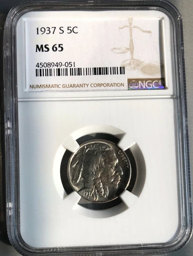 1937-S 5C Buffalo Nickel NGC MS 65
