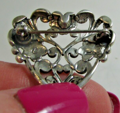 CAROLYN POLLACK RELIOS Sterling Silver Floral Flower Design Heart Pin Brooch - Picture 8 of 8