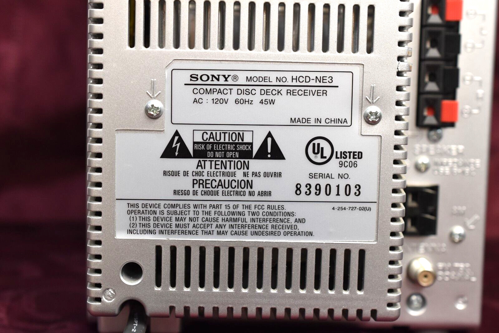 Working Sony HCD-NE3 Compact Bookshelf AM FM stereo System NO Speakers- 1.4