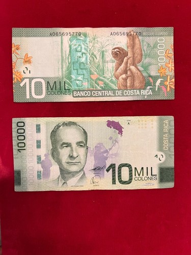 TWO 10,000 COLONES COSTA RICA CURRENT MONEY-XF 20,000 NEGOTIABLE NOTES = $40 US - Picture 8 of 14