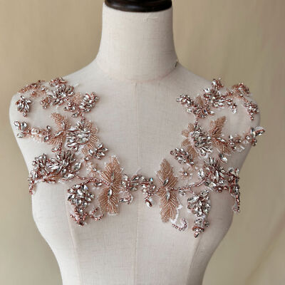 Rosegold Strass Applikationen Glitzer Diamanten Braut Applikation für Hochzeitskleid