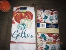 Colorful Fall Dish Drying Mat Kitchen Towel Set Harvest Pumpkins Decoration