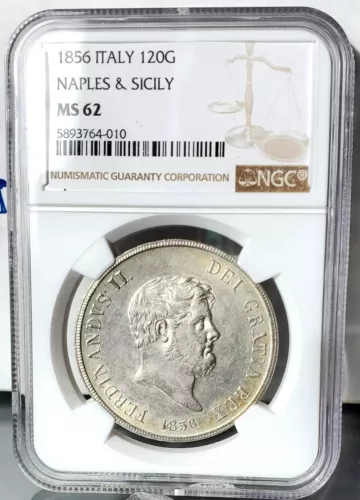 1856 Italy - Italian States Naples & Sicily Silver 120 Grana MS-62 NGC PM0076