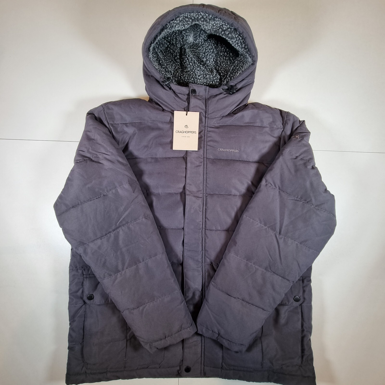 Craghoppers Trillick Mens XL Grey Winter Padded Coat Fur Lined Hood