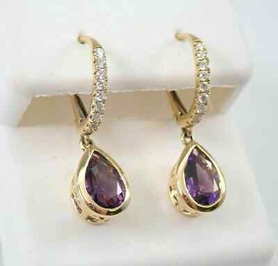 3 Ct Pear Cut Lab Created Amethyst Dangle-Drop Earrings 14K Yellow Gold Plated
