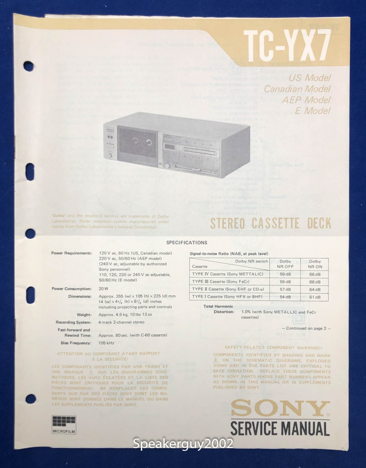 Sony TC-YX7 vintage audio equipment - eBay listing photo 2