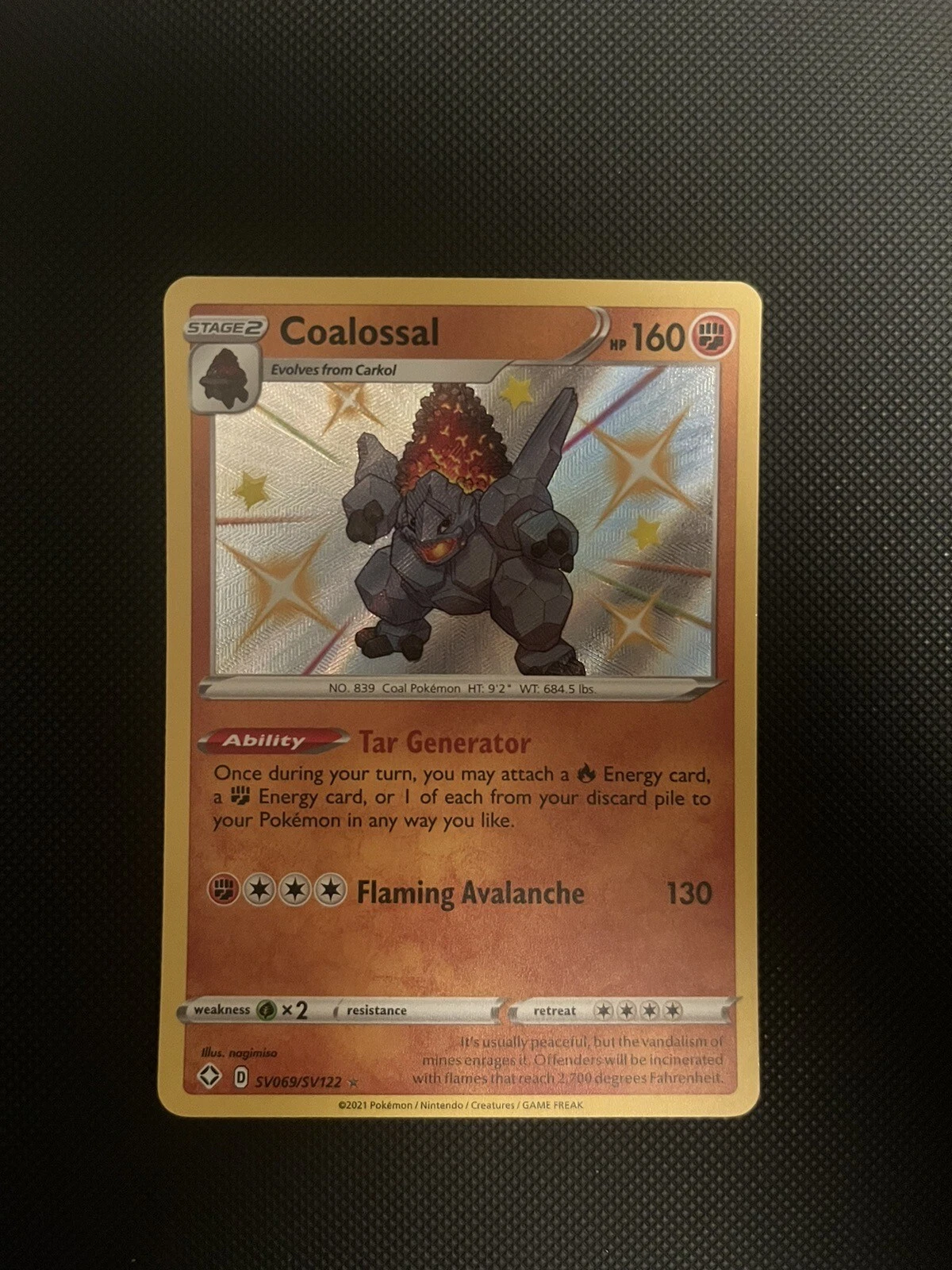 Pokemon Coalossal SV069/SV122 Holo Shining Fates Baby Shiny NM
