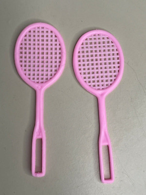 Vtg Barbie Doll Accessory Tennis Rackets (2) PINK Sports Hobbies Kids Toy  3.5''