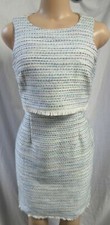 ANN TAYLOR BLUE & IVORY TWEED CAREER DOUBLE LAYER SHEATH DRESS SZ: 10 NWT $140