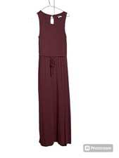 Athleta Burgundy Sleeveless Maxi Dress Casual With Tie Belt Size Medium