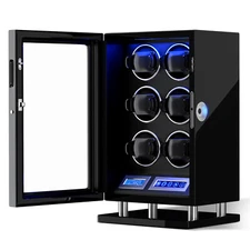 New Fingerprint Unlock Watch Winder For 6 Watches LCD Touch Display Box Case LED