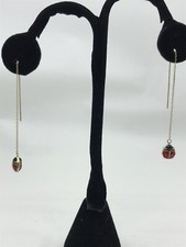14k Yellow Gold Red Ladybug Dangle Earrings 0.8 grams