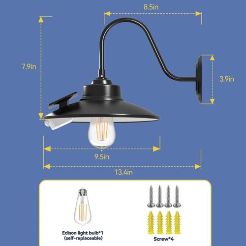 2 Pack Outdoor Solar Power Barn Light Motion Sensor Wall Light Exterior Fixture - Picture 18 of 19