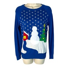 Cold Crush - Women's Girls Make Your Own Snowman Christmas Sweater - Blue - XS