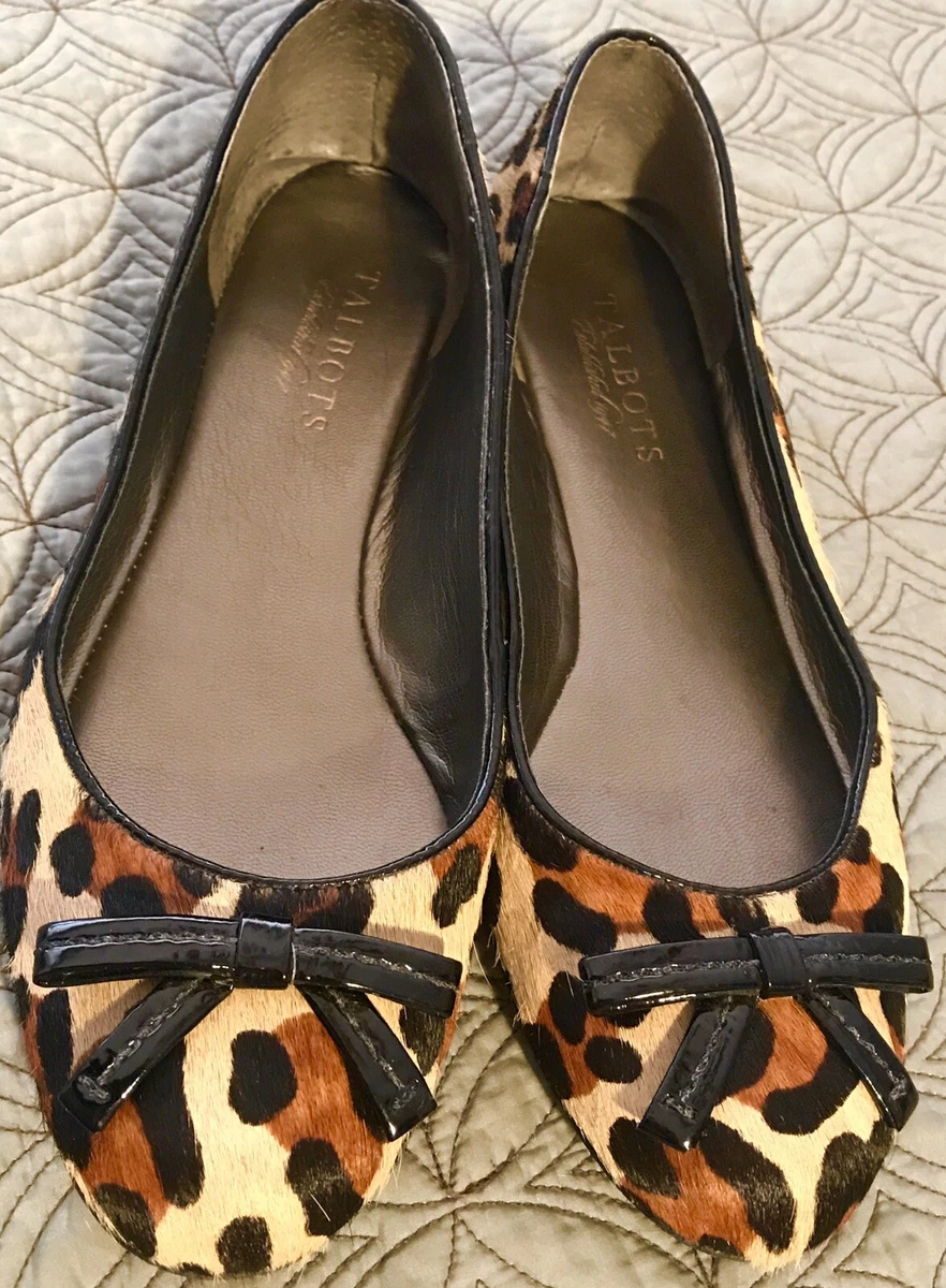 Talbots Leopard Gidget Calf Hair Ballet Flats w Black Bow Size 7