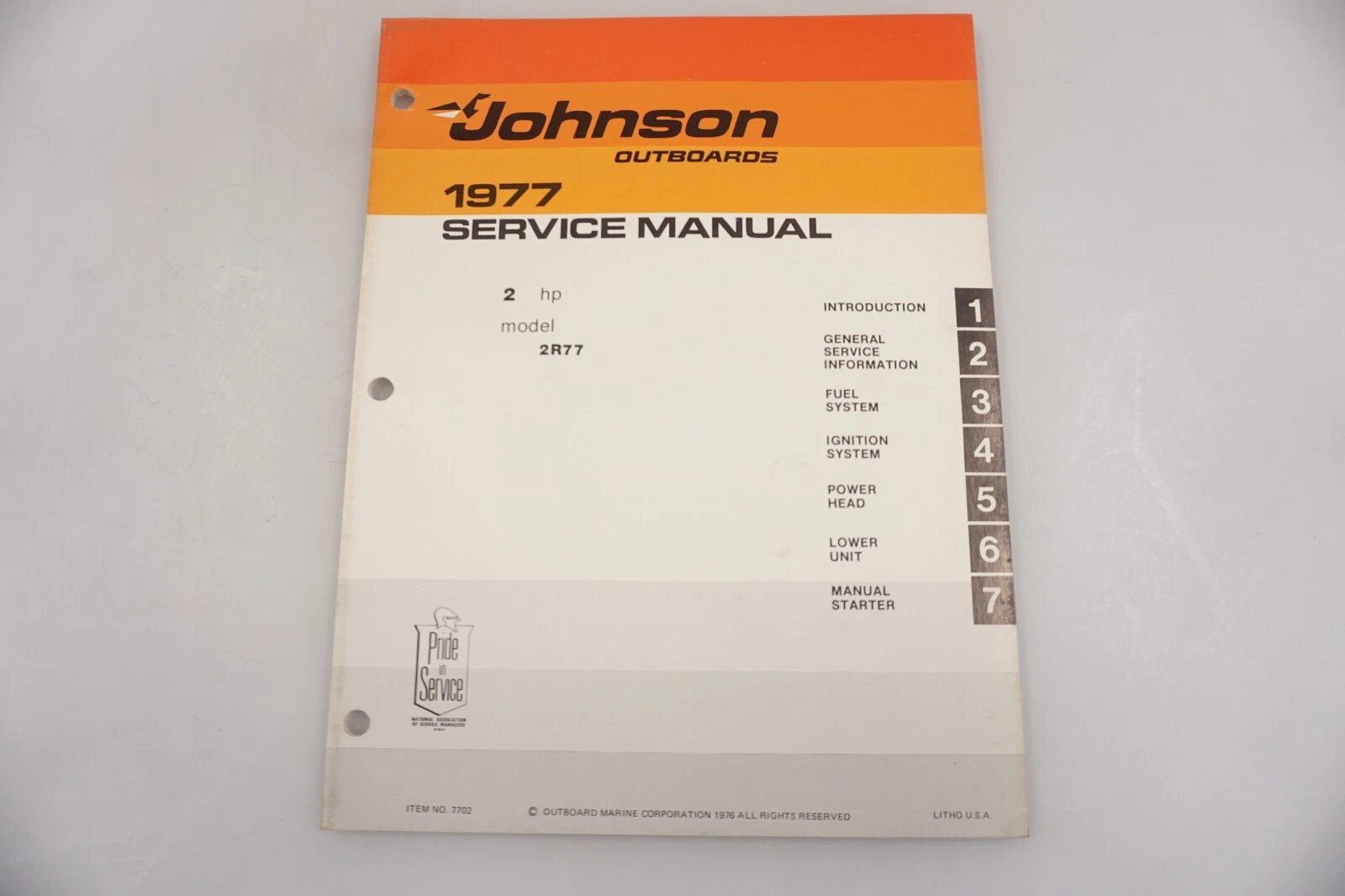 1977 OEM Johnson Outboards 2 HP Service Shop Manual JM-7702