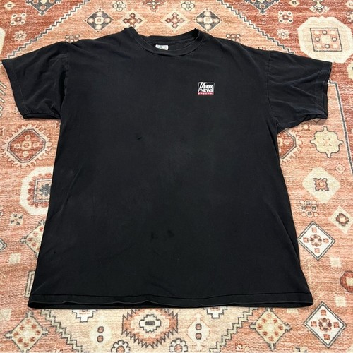 Vintage 90s Fox News Single Stitched Black Tee Shirt - 第 1/8 張圖片