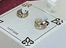 Macy's 14KT YELLOW GOLD SMALL 10MM Pink Cubic Zirconia Baby Huggie Earrings 325 