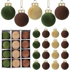 24 Pcs Velvet Christmas Balls Flocked Christmas Tree Hanging Ornaments Shatte...