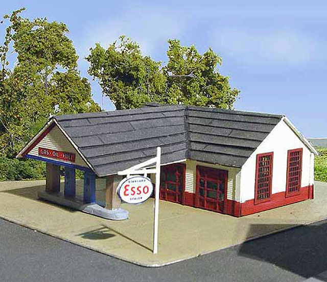 GAS STATION N Scale Model Railroad Structure Unpainted LaserCut Wood