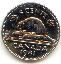 Canada 1981 Five Cent Canadian Nickel 5c Beaver Exact Coin