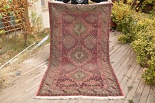 Tappeto caucasico dimensioni 4x7 tessuto a mano antico vintage Sumak Kilim 13...