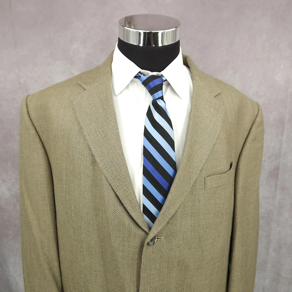 Oscar De La Renta Blazer Mens 48L Beige Silk Wool Sports Coat Jacket 3 Buttons - Image 3 of 4