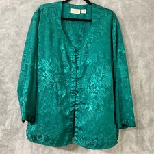 Victoria s Secret GOLD LABEL Emerald Green Satin Floral PJ Top only size M