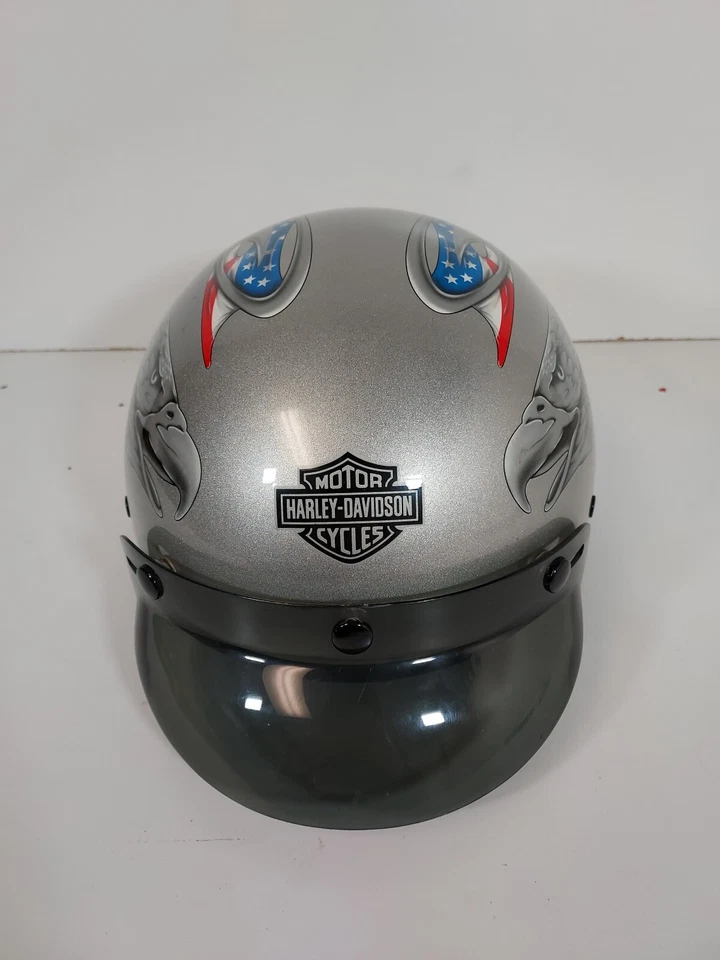 Medio casco Harley-Davidson talla XS bandera de Estados Unidos y águila plateado con bolsa hecho en Italia Foto 2 de 4