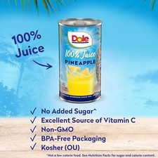 Dole 100 Pineapple Fruit Juice No ADDED SUGAR LOT PACK of 6 12 24 6 oz EACH 