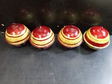 Vintage red gold metal jingle bells rustic farm ornament lot of 4 Round Glitter