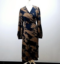 Shein - Long Sleeve Midi Wrap Dress - Brown - Large - UK 12-14