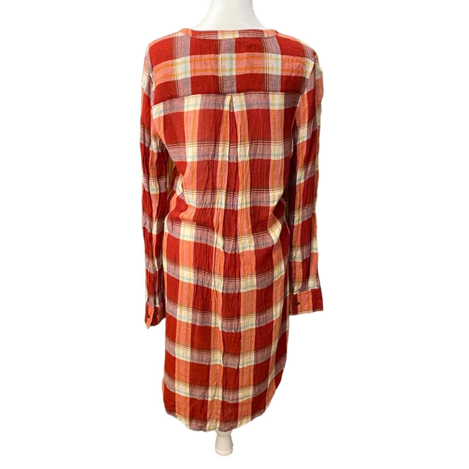 Anthro Akemi kin plaid button down tunic dress size small oversized red white image 4
