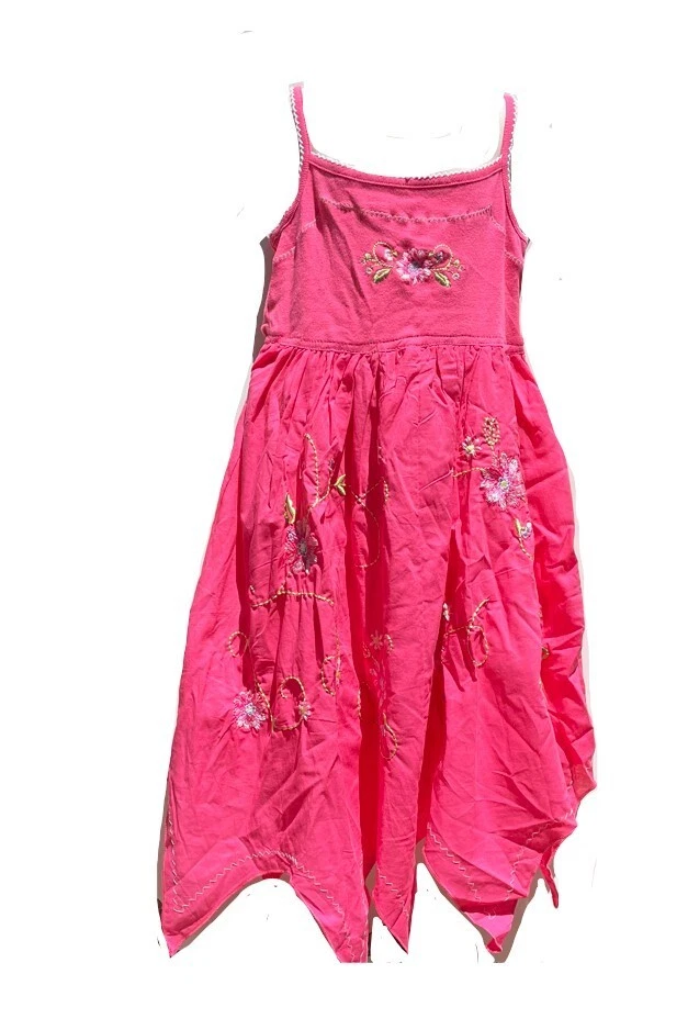Blueber Boulevard Girls Strappy Summer Sundress w/Embroidered Flowers Pink 6X