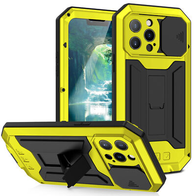 For iPhone 16 15 17 Pro Max 14 13 Shockproof Metal Glass Heavy Duty Stand Case