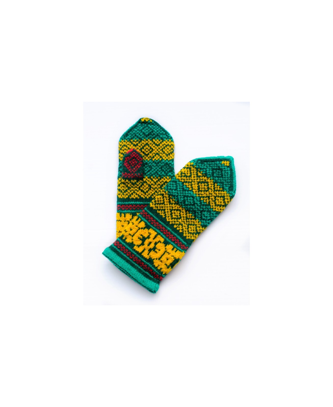Hand knitted Latvian mittens, wool hand warmers, patterned, green image 6