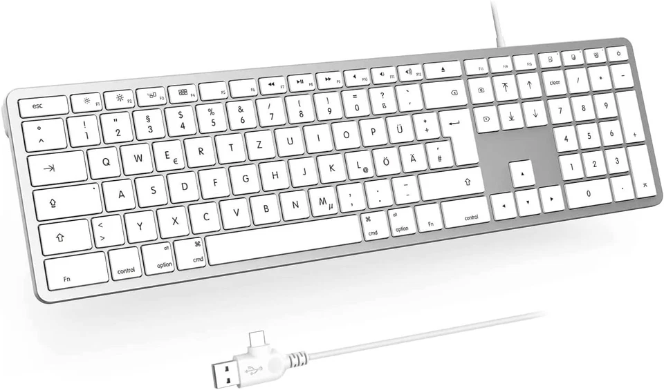 Kabelgebundene Tastatur für iMac & MacBook – QWERTZ, Silber, und Ergonomisch - Bild 3 von 4