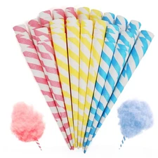 90PCS Multicolor Cotton Candy Paper Cones, 11, Sticks, Party Supplies, Floss