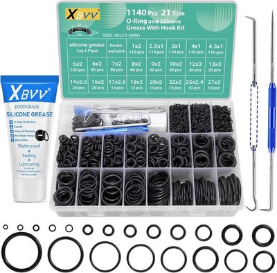 1140 Pcs O Ring Assortment and 1oz Silicone Grease Kit for Plumber Black 