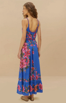 chinese dress ladies Farm Rio 3D Floral Linen Midi Dress