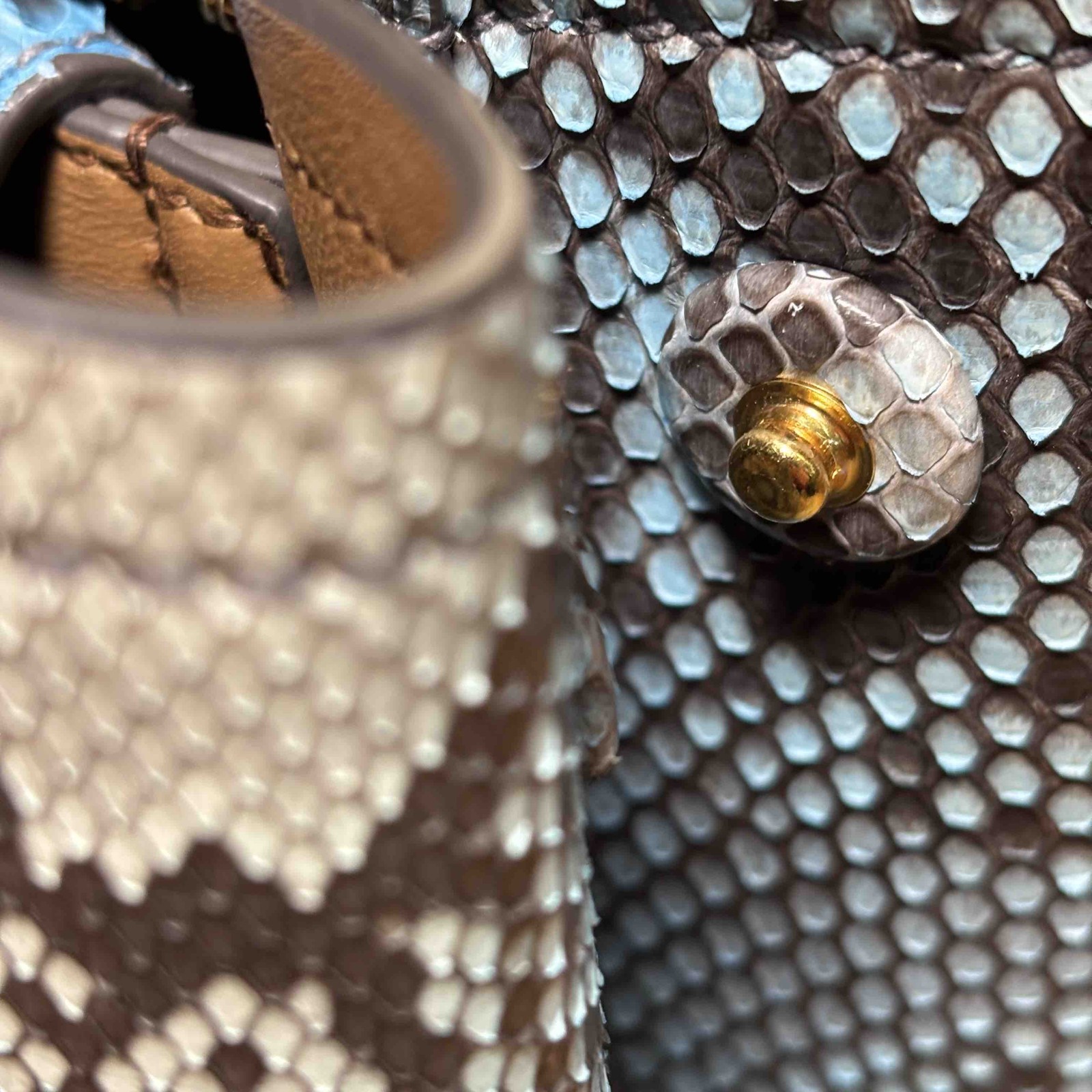 Prada Python Large Double Bag Roccia Blue/Tan Sna… - image 13