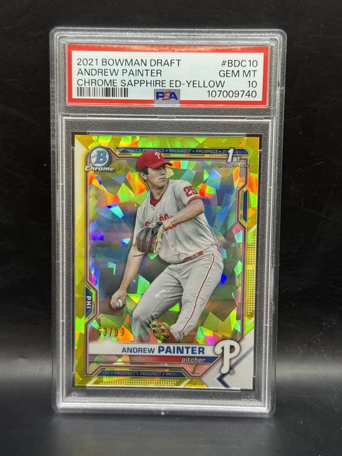 ANDREW PAINTER 2021 BOWMAN 1st YELLOW SAPPHIRE /99 SSP PSA GEM MINT 10