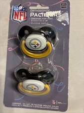 Official NFL Pittsburgh Steelers Logo 3 Months Silicone Pacifier Set Of Two New