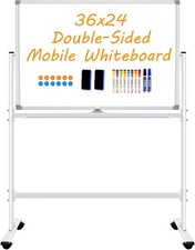 36"x24" Double-Sided Magnetic Rolling Whiteboard with Stand DTY36X24